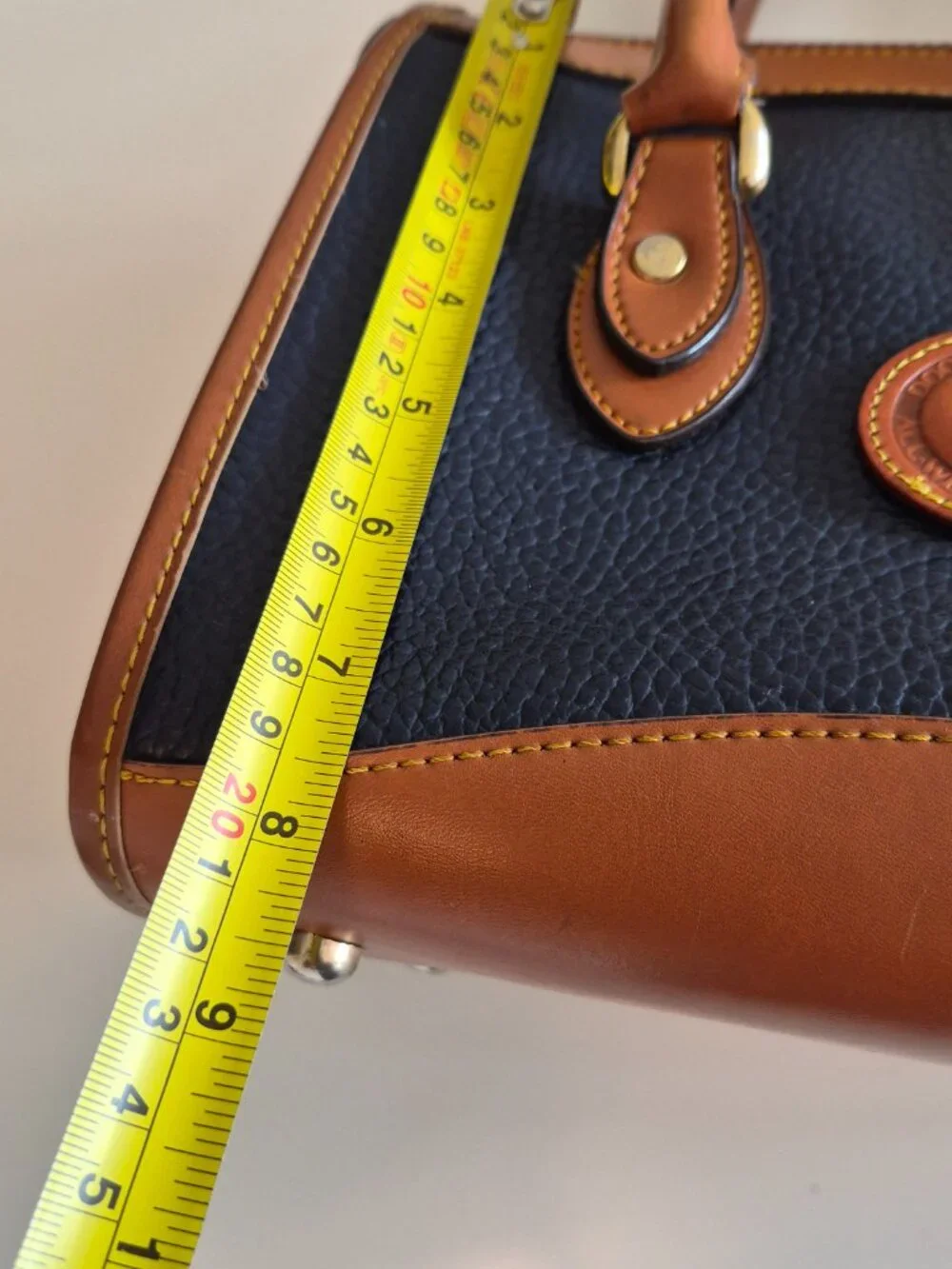 Vintage Dooney & Bourke AWL Small Satchel Top Handle Navy British Tan
